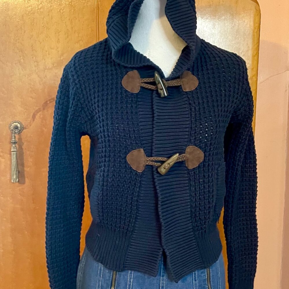 Sweater Blue Cotton Chevignon with Toggle Buttons and Hoodie